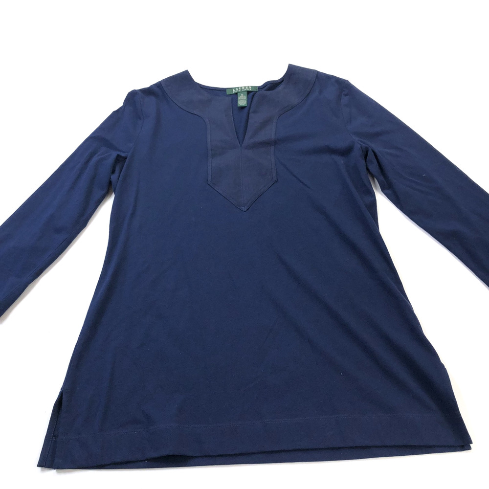 Lauren Ralph Lauren Medium Tunic Long Sleeve Shirt Pullover Top Blouse Blue